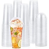 Lilymicky 60 Sets 24 oz Clear Plastic Cups with Dome Lids, 24 oz Disposable Plastic Drinking Parfait Cups for Ice Coffee, Smoothie, Frappuccino, Bubble Boba