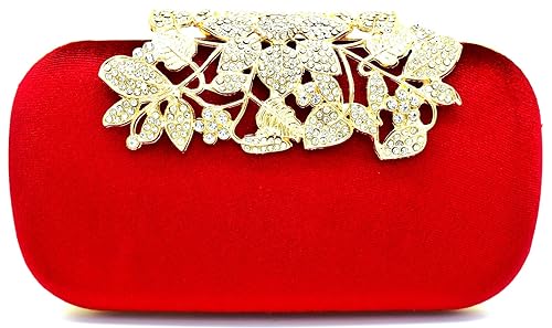 Tooba Handicraft Party Wear Beautiful Diamond Crystal Flower Box Clutch Bag Purse For Bridal, Casual, Party, Wedding