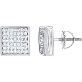 Sterling Silver Or Yellow-Tone Womens Cubic Zirconia Square Stud Earrings