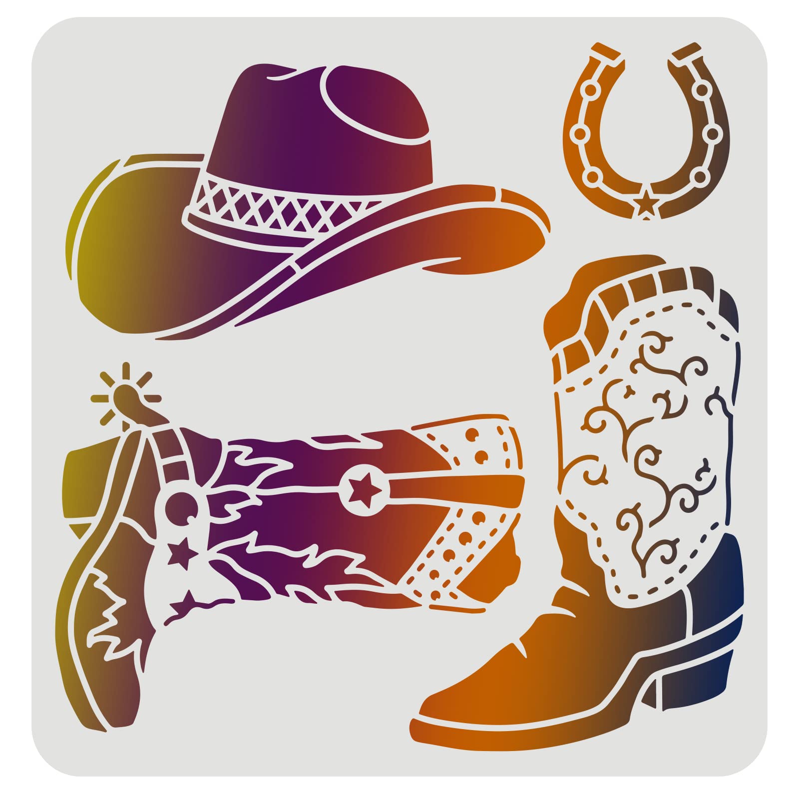 FINGERINSPIRE Cowboy Boots and Hat Stencil 30x30cm Reusable Cowboy Stencils Western Cowboy Stencils for Painting on Wood, Tile, Paper, Fabric, Floor and Wall
