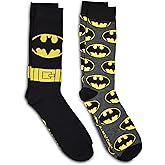 Hyp Batman DC Comics 89 Casual Crew Socks 2 Pack Black Large Unisex-Adults Batman Fans, Halloween Enthusiasts, All Ages