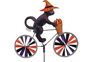 PREMIER KITES Bike Spinner Halloween Cat 20" – Spooky Black Cat Design, Weather-Resistant Outdoor Decor, Durable & Lightweight for Patios, Yards, and Gardens - Eye-Catching Wind Spinner with Rotating Wheels