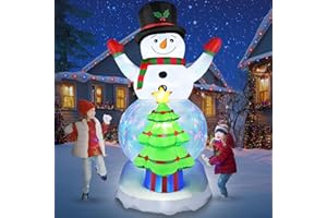 SUNVIGOR 8FT Christmas Inflatables Snowman Outdoor Decorations with Christmas Tree Built-in Colorful Rotating LED Lights Christmas Blow Ups Decorations for Yard Garden Lawn Xmas Holiday Decor