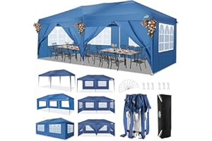 COBIZI Canopy 10x20 Pop Up Canopy Tent with 6 Sidewalls, Waterproof Outdoor Event Shelter Gazebo Sun Shade Portable 10x20 Tents for Parties Beach Camping Commercial Instant Canopy, Blue
