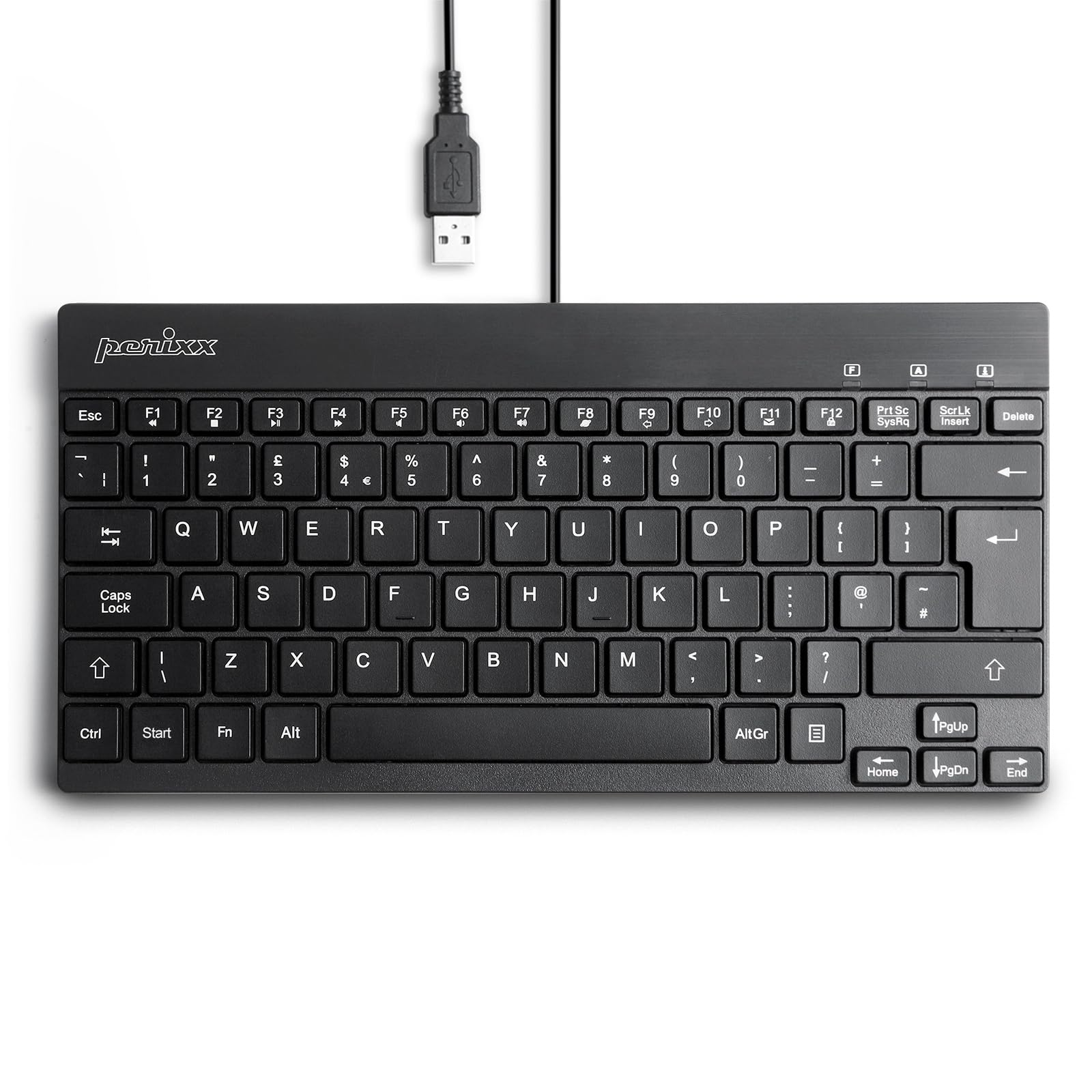 Perixx PERIBOARD-426 Compact Wired USB Mini Keyboard, QWERTY UK Layout, Lightweight Design, Multimedia Keys, Black