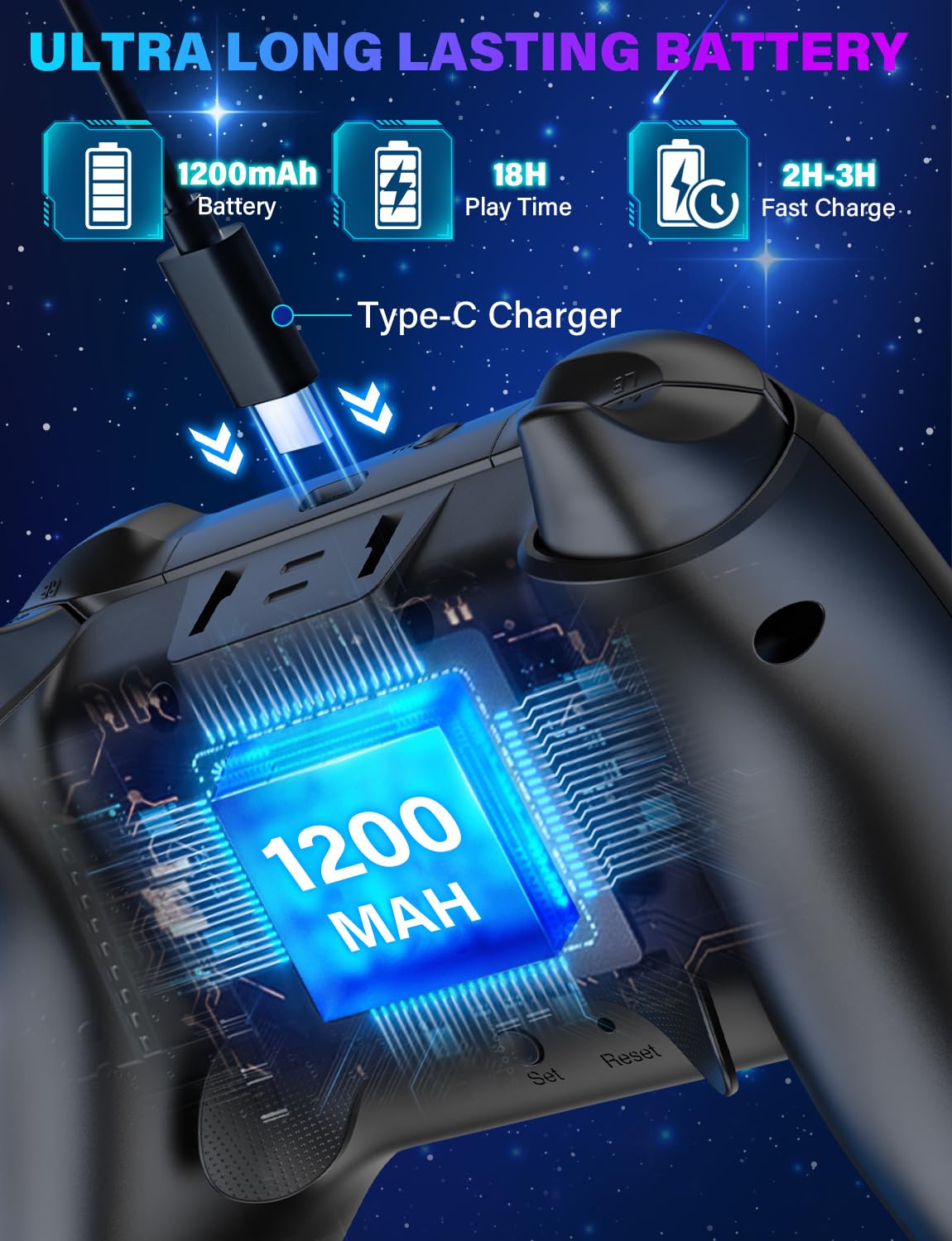 Wireless Switch Pro Controller - Compatible with Nitendo Switch/OLED/Lite, 1200mAh Rechargeable Switch Controllers with 8 Colors LED & Cool Nebula Design, Wake Up, Turbo, Vibration, Motion Control
