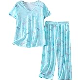 HOWINCO Women Valentine's Plus Size Pajama Set Cute Heart Tops with Capri Pants Pjs Fun Sleepwear Set