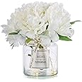 BLOSMON White Fake Flowers with Vase: Small Coffee Table Decor Bathroom Hydrangea Faux Flowers in Vase Office Desk Shelf Home