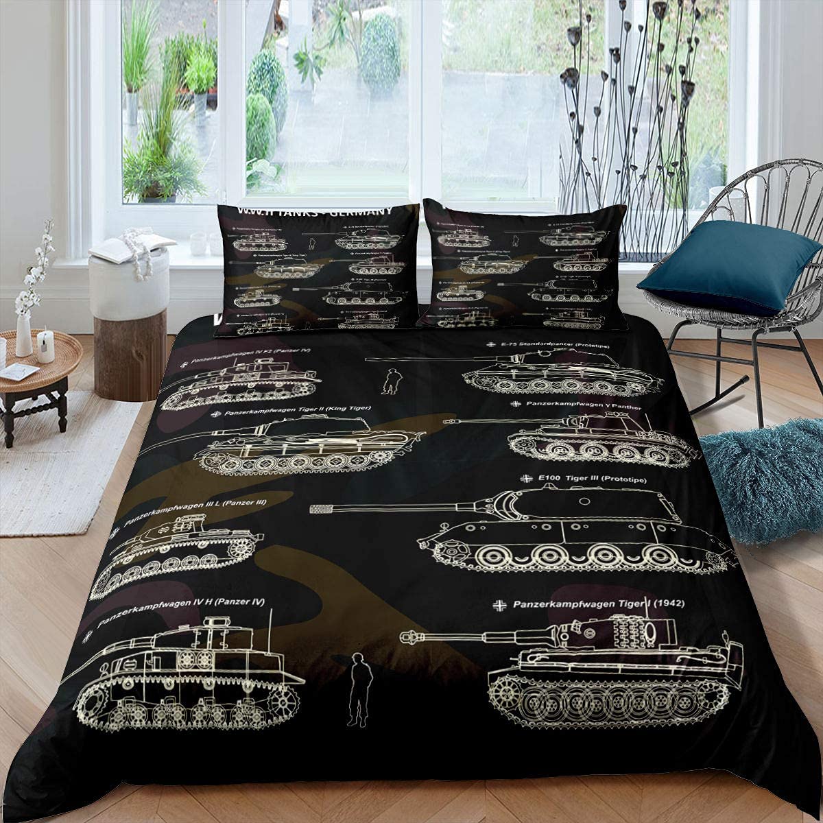 Homewish Tank Comforter Cover War Theme Duvet Cover Soldier Dirt Bike Camouflage Army Acting Quilt Cover For Kid Boy Teen Men Decorative 3 Pieces Bedding Set With 2 Pillow Shams,King Size — image 1
