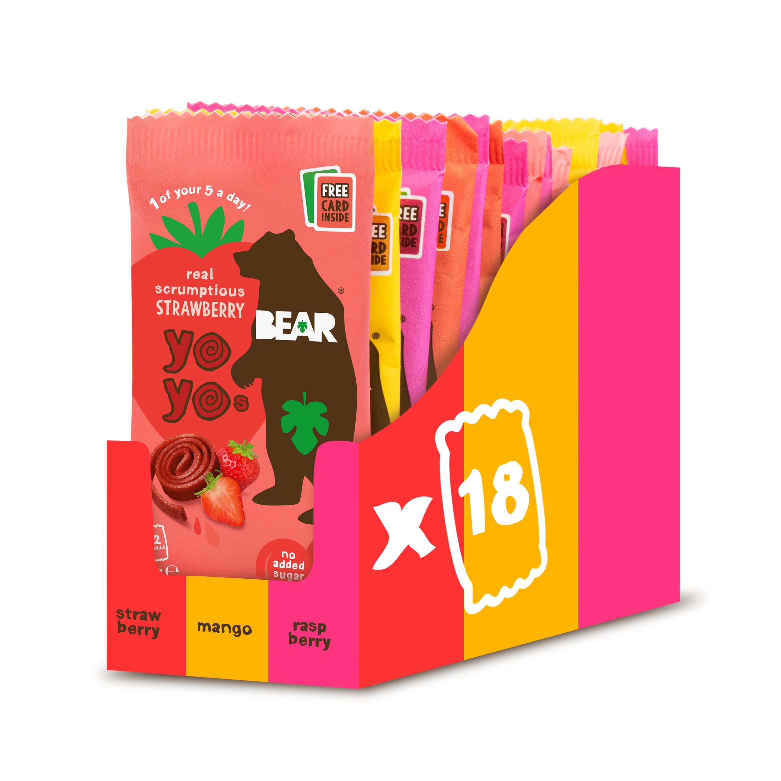 BEAR Fruit Yoyos Variety Pack 20g (Pack of 18) – 100% Fruit, No Added Sugar, Ideal lunchbox snack for kids or on-the-go — image 1