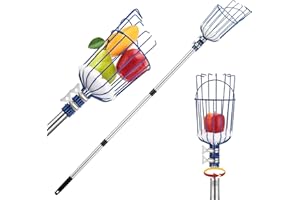 Oak Leaf Fruit Picker, 13 FT Picker Pole with Basket, Length Adjustable Apple Orange Picker Tool Tree Fruit Catcher with Lightweight Stainless Steel Connecting Pole, Foam Pad, 2 Metal Clamp(Upgraded)