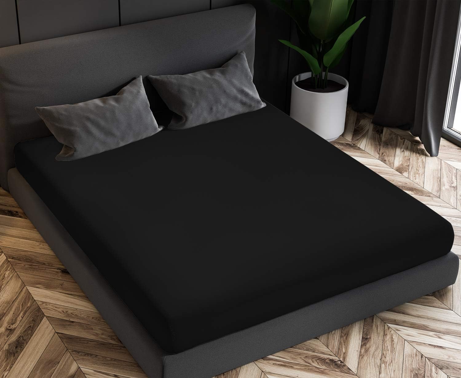 Lux Decor Queen Fitted Sheet Only - Brushed Microfiber 1800 Thread Count Bedding - Up to 16 Inches Deep Pocket - Wrinkle, Fade, Shrinkage Resistant, Hypoallergenic - 1 Fitted Bed Sheets (Black, Queen): Kitchen & Dining