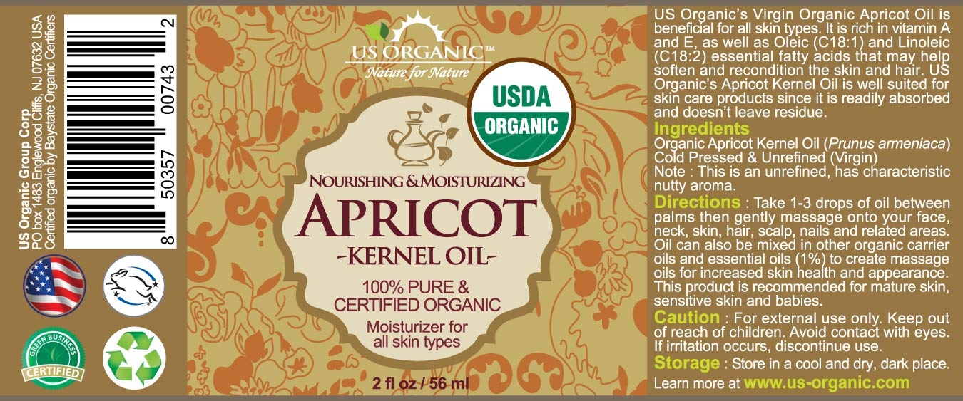 US Organic Apricot Kernel Oil, USDA Certified Organic,100 Pure