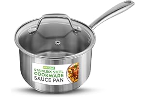 NutriChef 2-Quart Stainless Steel Saucepan - 18/8 Food Grade Heavy Duty Cookware, Sauce Pot, Stew Pot, Simmering Pot Kitchenw