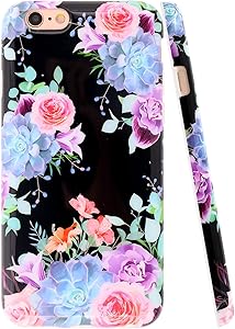A-Focus Compatible with iPhone 6s Case Black Flower, iPhone 6 Case, Rose Floral Frosted IMD Design Series Protective Slim Fit Flexible TPU Case for iPhone 6 iPhone 6s 4.7 inch Glossy Flower Purple