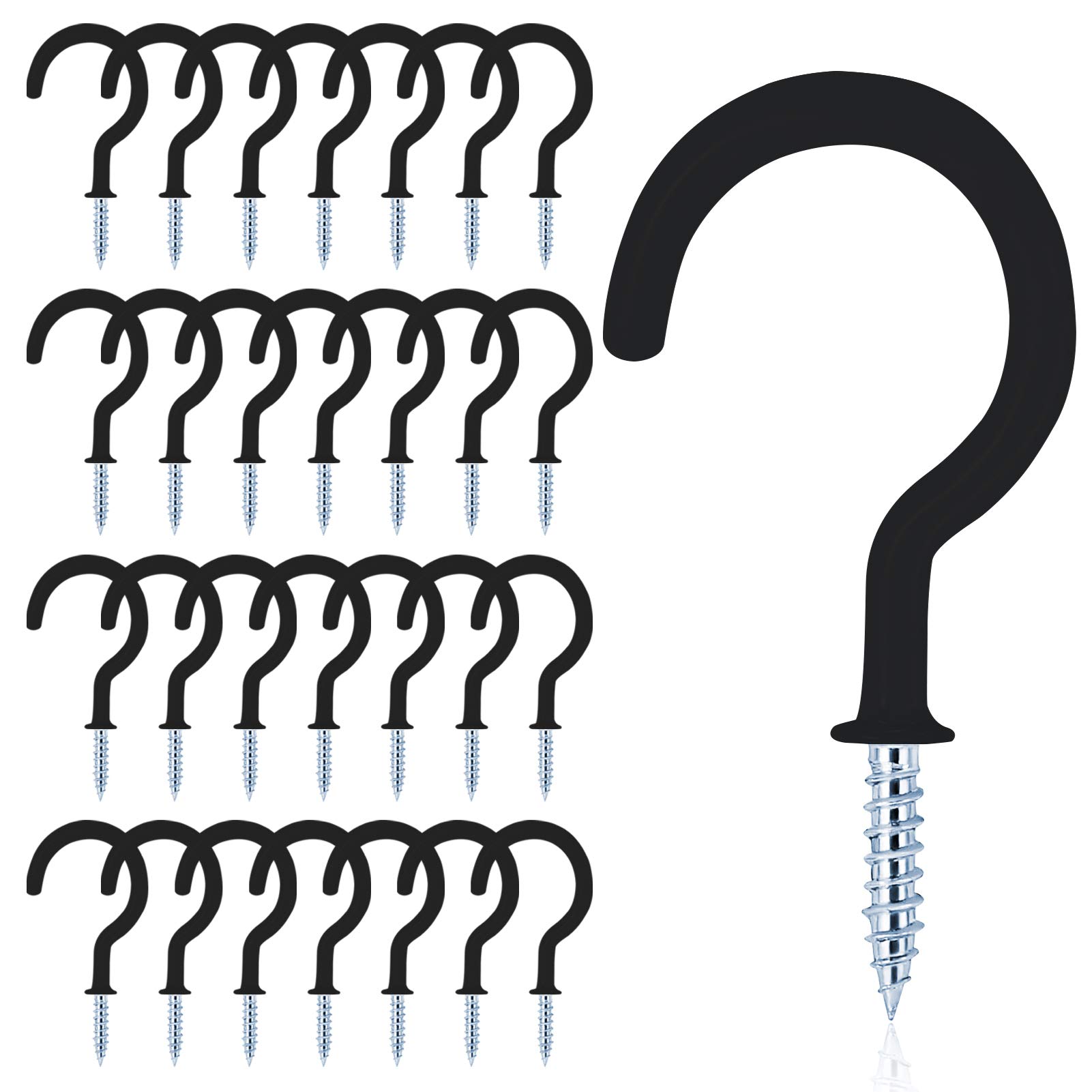 Photo 1 of MJIYA 36 PCS Vinyl Coated Ceiling Hooks Question Mark Shape Hook Heavy Duty Screw Cup Hook for Bathroom Kitchen Wall Ceiling Hanging (Black, 3/4 Inch)