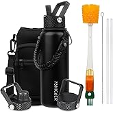 YONICOER Insulated Water Bottle 40oz,Triple Wall Vacuum Stainless Steel(Dishwasher Safe),Leak Proof & Non-BPA,Flask Jug with Paracord Handle & Straw Spout Lids Sports Black