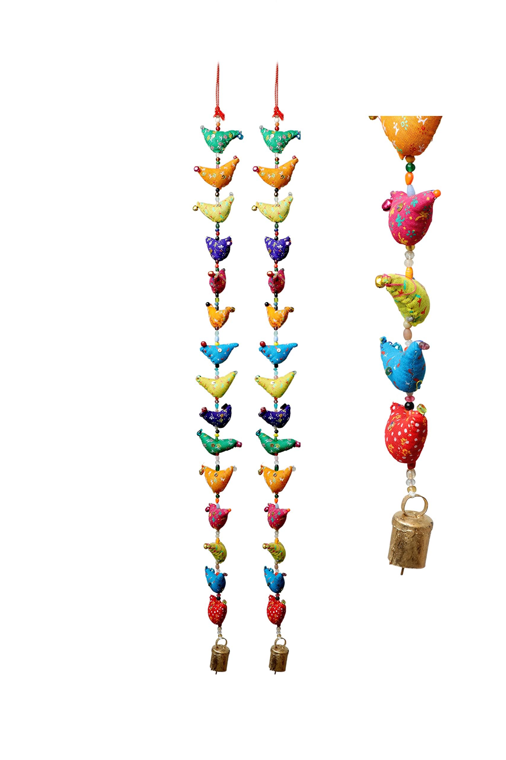Set of 2 Indian Door Hanging 15 Fabric Birds Tota String with Bell Festival Indian Traditional Decoration for home Wall Temple Bedroom room home Décor Gifting(Size :- 24" Approx.) (Multicolour-1)
