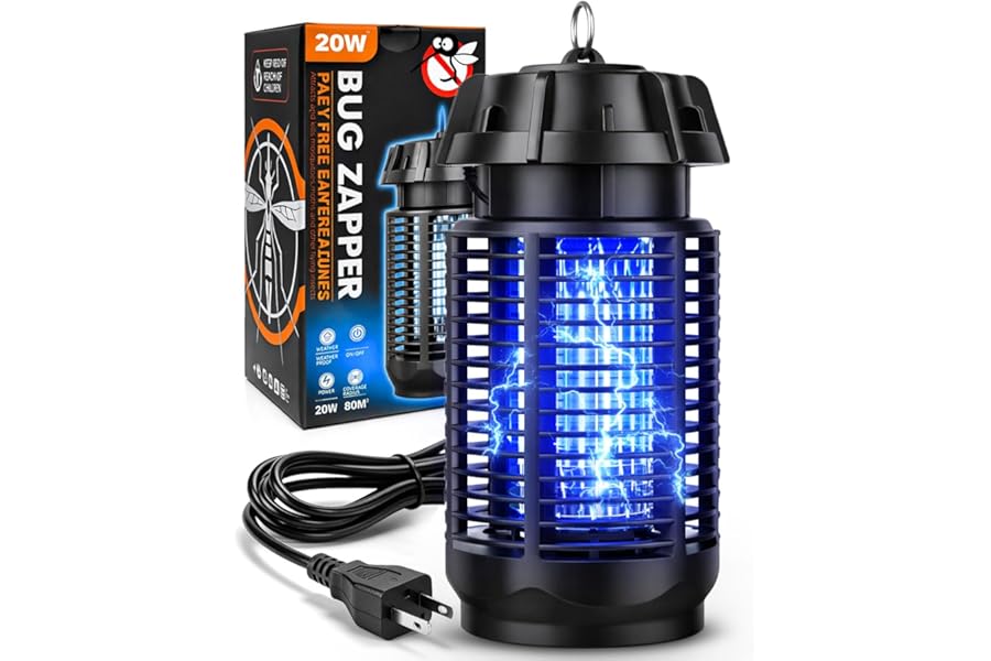 Bug Zapper Outdoor & Indoor 4200V Electric Mosquito Zapper - Waterproof Bug Repellent 365nm UV Light, 20W Fly Zapper for Home Patio Yard Camping, One-Button Easy Operation