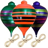Traditional Wooden Spinning Tops &ndash; Handcrafted Set of 3 Trompos with Metal Tip, Artisan Painted Finish &amp; Strings &ndash; Includes Premium Storage Bag (Vibrant Colors)