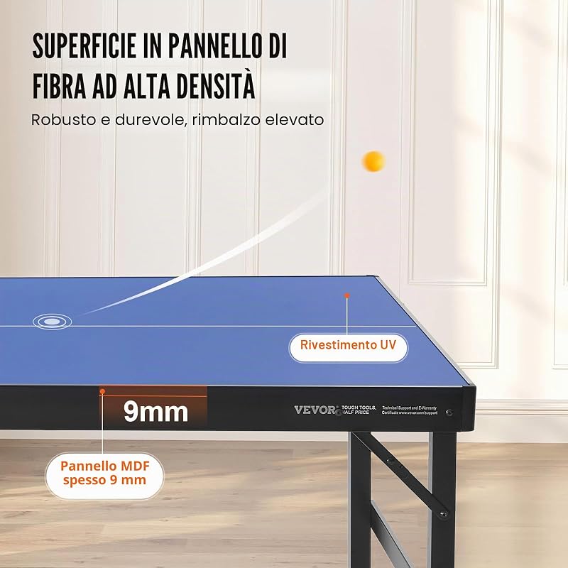 Tavolo da Ping Pong, Taglia Media, Set da Tavolo da Ping Pong Completo Portatile Pieghevole per Interni, con Rete, 2 Racchette, 3 Palline, Borsa per Trasporto, Maniglia (Non Richiede Montaggio)