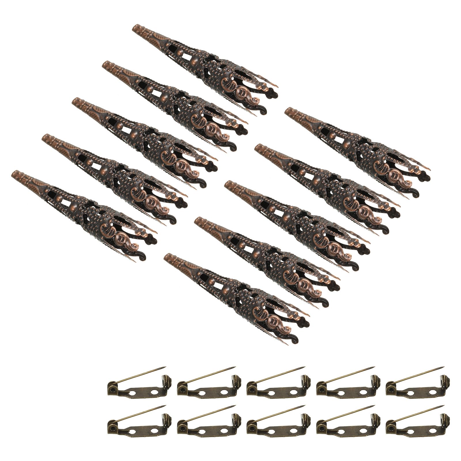 PATIKIL 41mm Corsage Decorative Holder, 12 Pcs Brooch Pin Vase Pocket Boutonnieres Holder with Bar Pins for Wedding Party DIY Crafts, Copper