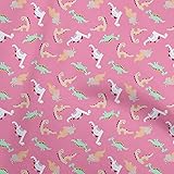 oneOone Cotton Silk Pink Fabric Colorful Dinosaur