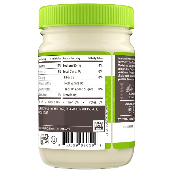 PRIMAL KITCHEN MAYO MADE WITH AVOCADO OIL, WHOLE30 APPROVED, CERTIFIED PALEO, AND KETO CERTIFIED, 12 OUNCES.