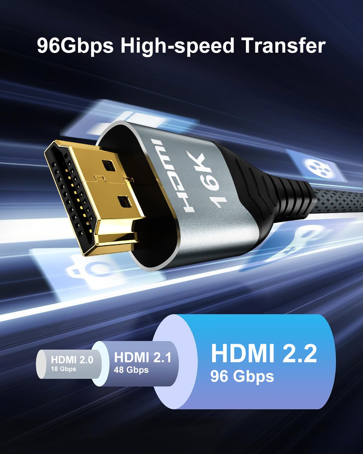 HDMI 2.2 Kabel 96Gbps 2m, 8K/16K Ultra-High-Speed, HDMI 2.1 kompatibel 2