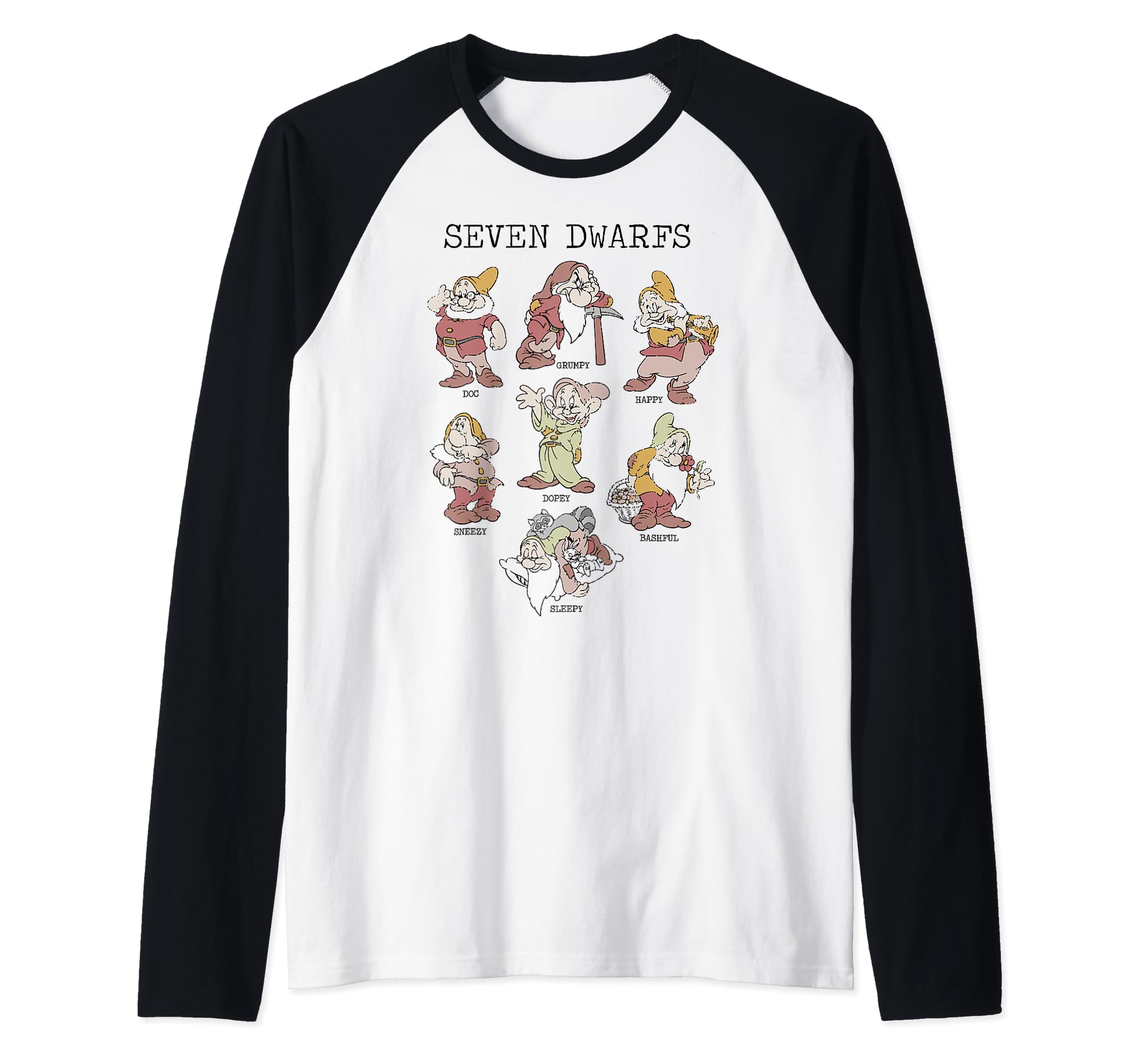 Disney Snow White Seven Dwarfs Portraits Raglan Baseball Tee