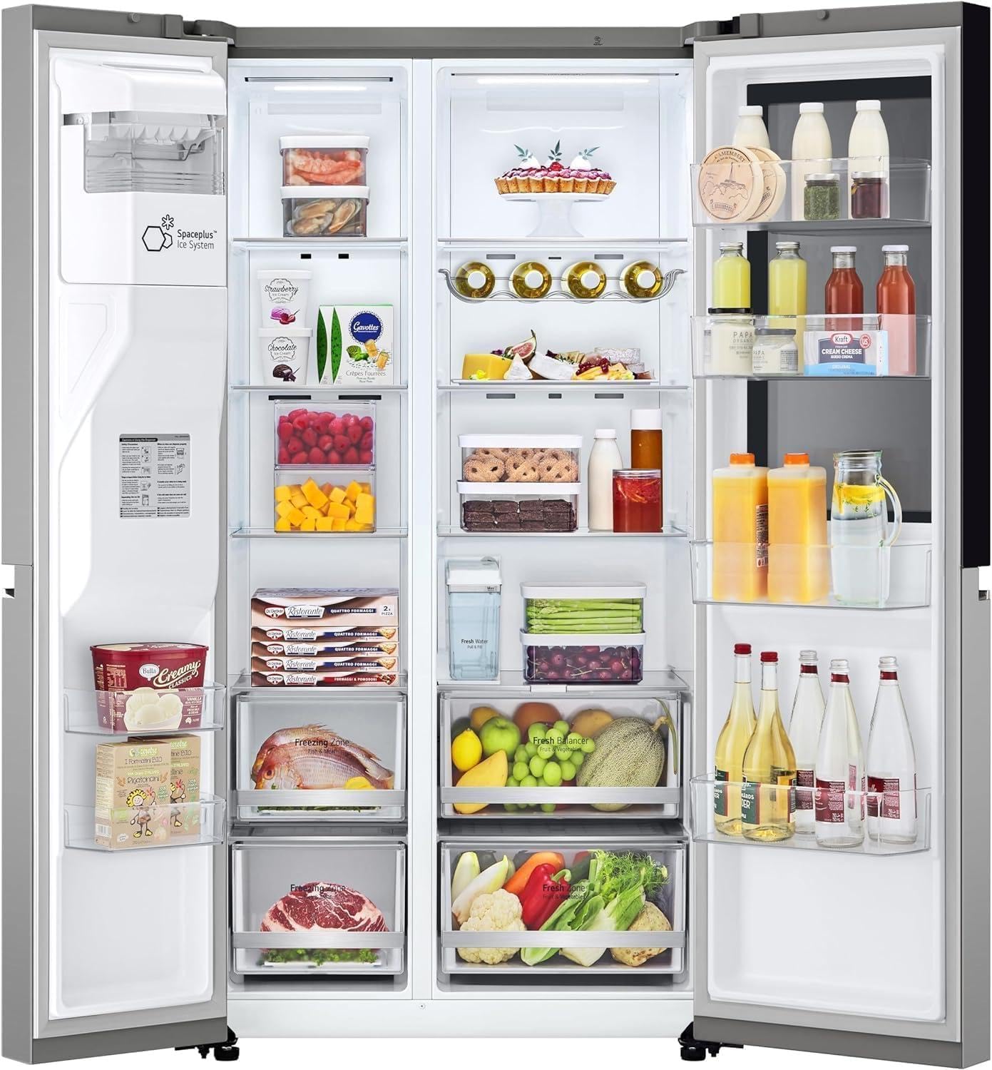 LG GSGV81PYLL Side by Side Kühlschrank, Klasse E, 635 L, Instaview, Kühlschrank mit Gefrierfach, Eis-, Crushed Ice- Wasserspender, Total NoFrost, Smart Inverter Kompressor, Wi-Fi 7