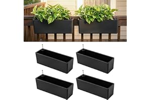 LaLaGreen Railing Planter Boxes (16 Inch, 4 Pack) Black Rectangular Plastic Window Box Planters with Self-Watering System Met