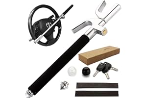 Universal Steering Wheel Lock - Anti-Theft Secure Car Lock with Escape Hammer and 3 Keys - Adjustable Length Double Hook Retr