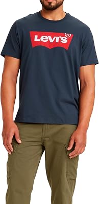 Herren Graphic Set-In Neck T-Shirt, Batwing Logo, Dress Blues, M