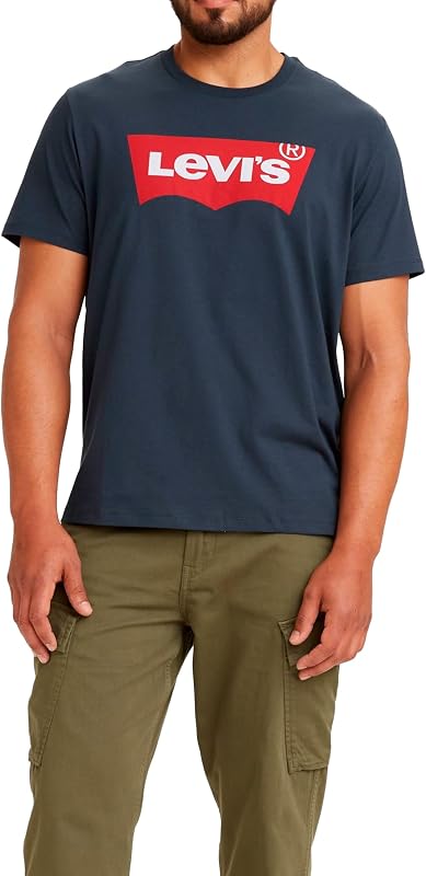 Herren Graphic Set-In Neck T-Shirt, Batwing Logo, Dress Blues, M