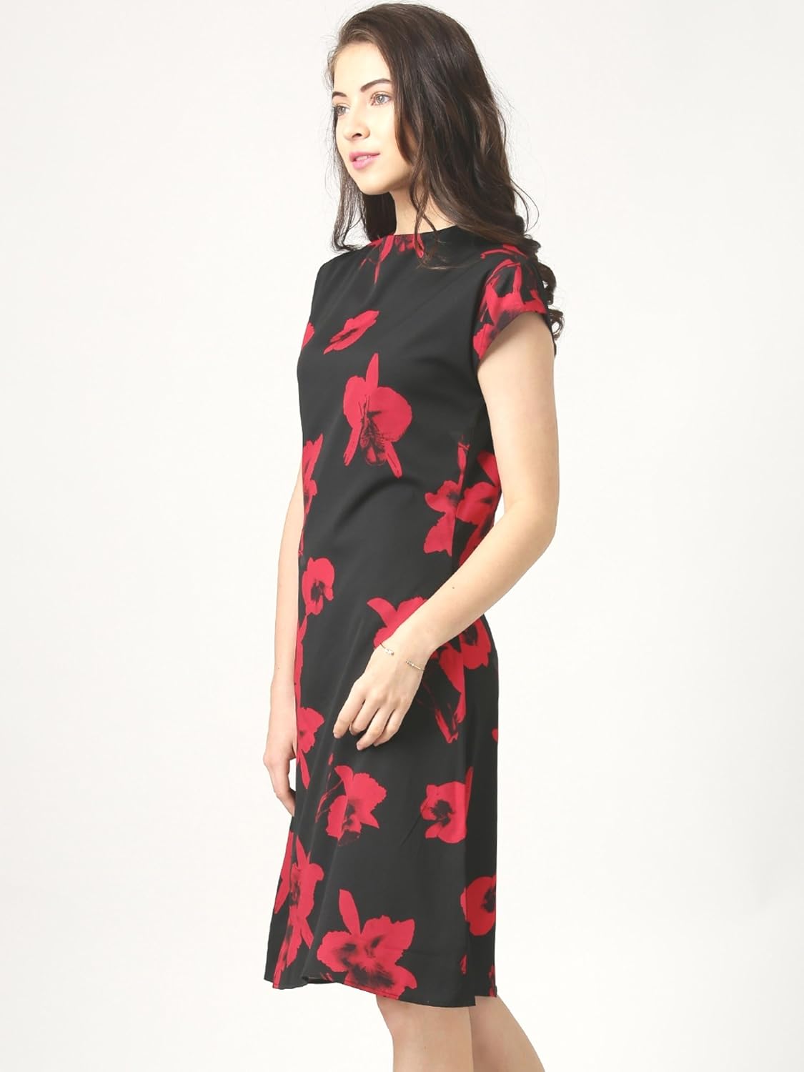 marie claire women's a-line dress (mc10133--s, black and red, small)