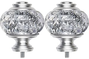 USFOOK 2 Pack Window Treatment Finials for 1 or 7/8 Inch Curtain Rods, Silver Drapery Rods Replacement Finials with M6 Screws, Translucent Finials Embedded with Silver Foil