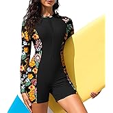 Zando UPF 50+ Rash Guard Long Sleeve Swimsuits for Women - Swimming Suit with Front Zipper Boyleg 1 Piece Wetsuit for Surfing