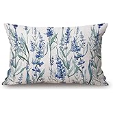 Solekla Lavender Lumbar Throw Pillow Cover 12x20 Inch Decorative Bedroom Living Room Blue Floral Rectanglar Cushion Case for Bed Sofa Couch