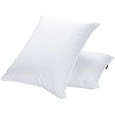 JA COMFORTS Goose Feather Down Bed Pillows for Sleeping(2 Packs)-Standard/Queen,High Fill Weight,Double-Layer Downproof Fabric Design,Goose Down Filling,600 Thread Count,Cotton Cover
