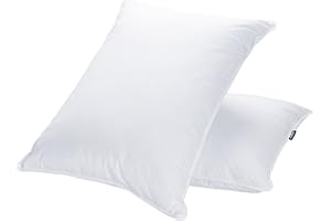 JA COMFORTS Goose Feather Down Bed Pillows for Sleeping(2 Packs)-Standard/Queen,High Fill Weight,Double-Layer Downproof Fabric Design,Goose Down Filling,600 Thread Count,Cotton Cover