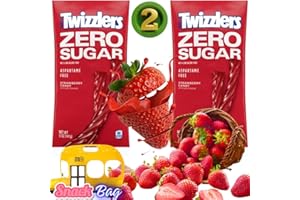 (PACK OF 2) Licorice Twizler Zero Sugar Strawberry Sweet Twists - Your Delicious Sugar Free Licorice Twists Candy - No Sugar - Resealable Candies ZipBag by Think Candy Included