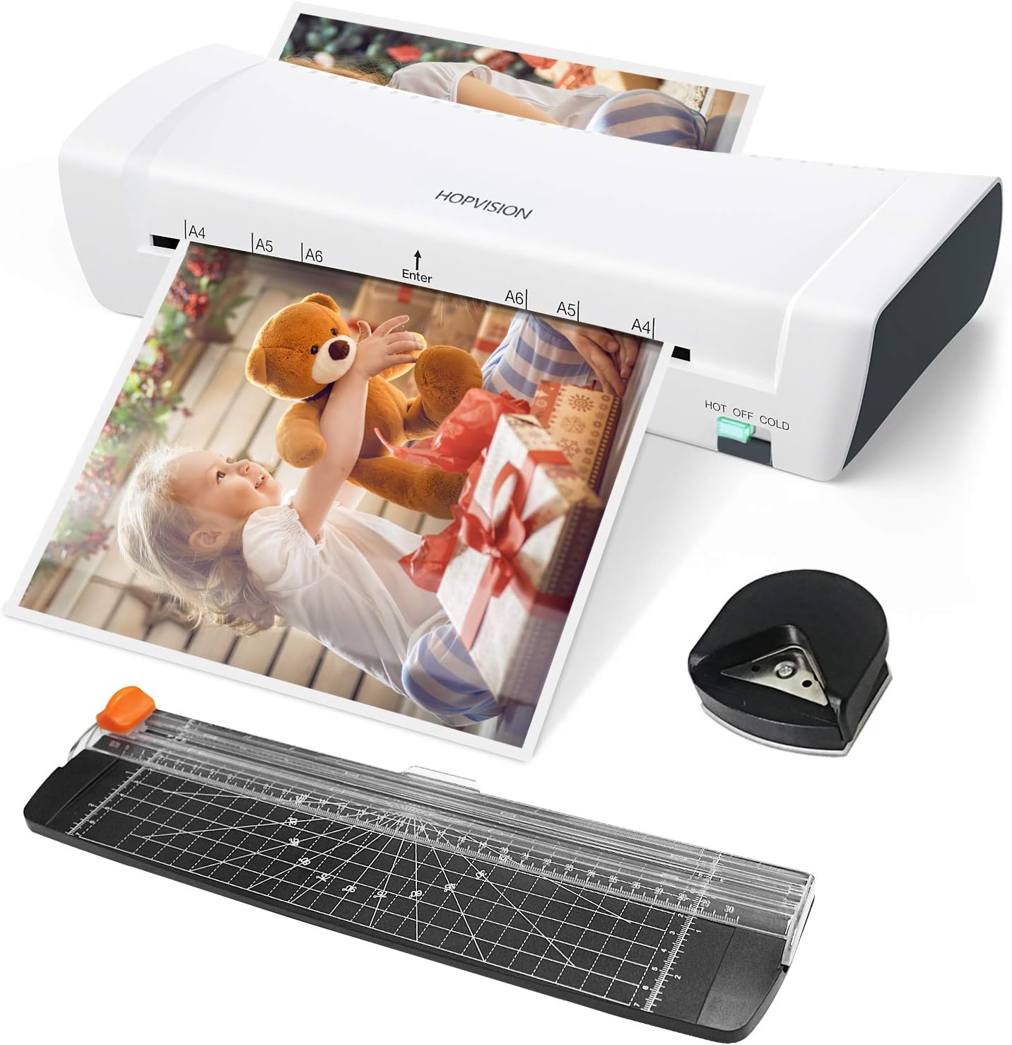 Laminator, HOPVISION A4 Laminator,4 in 1 Portable Laminating Machine with Hot and Cold Settings,9 inches,30 Laminating Pouches, Paper Trimmer, Corner Rounder