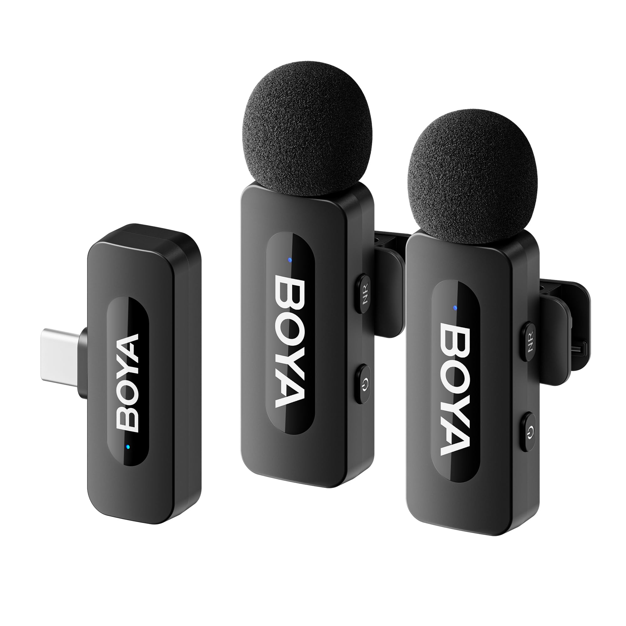 BOYA BY-V20 New USB C Wireless Lavalier Microphone for Android PC, 100m Range, Mini Dual Lapel Microphone for Video Recording, Vlog, YouTube, TikTok Video Recording
