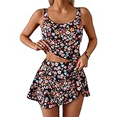 Eomenie Tankini Swimsuit for Women Tummy Control Two Piece Bathing Suit High Waisted Tank Top with Swim Skirt