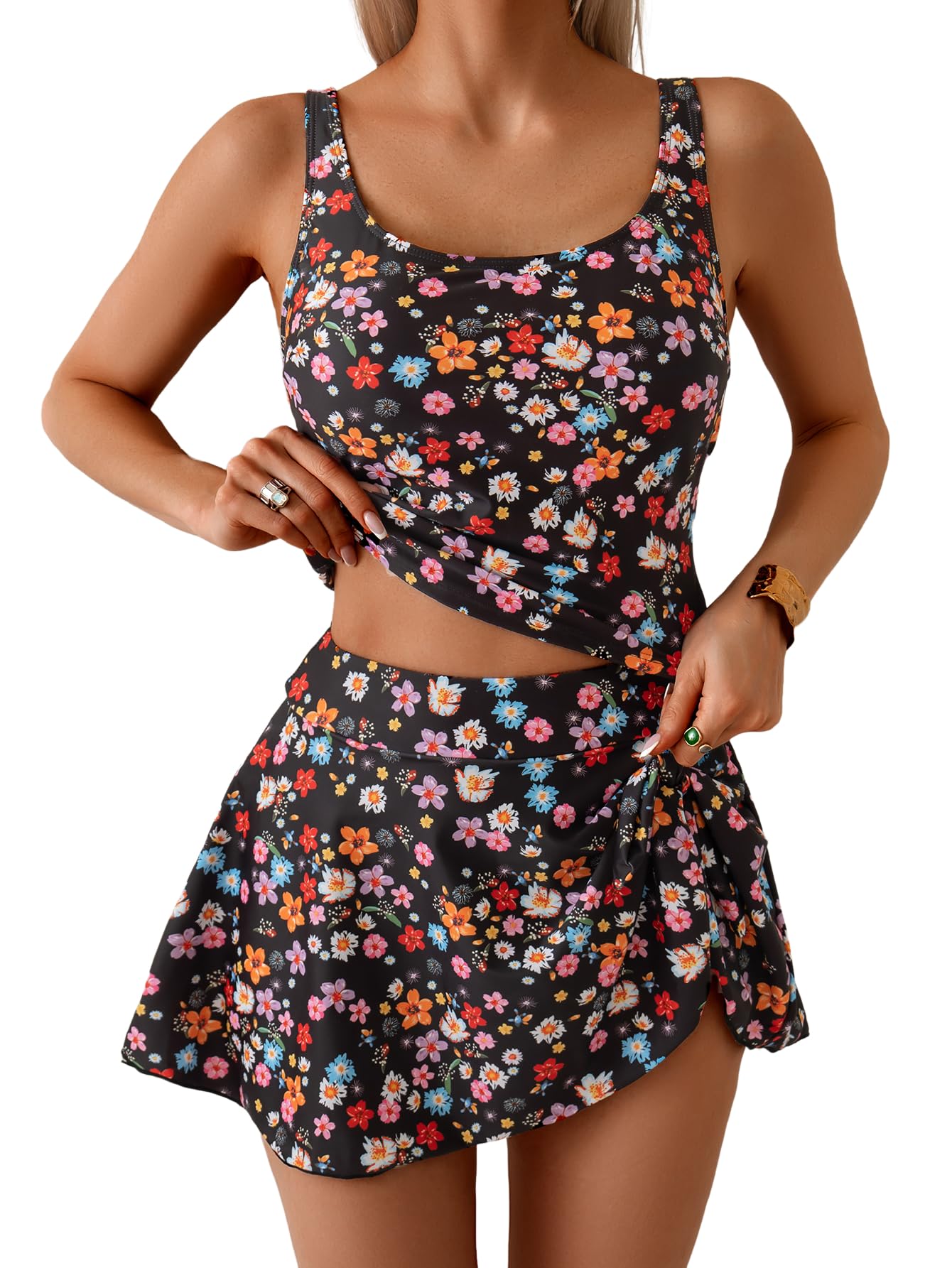 Photo 1 of Eomenie Tankini Swimsuit for Women Tummy Control Two Piece Bathing Suit High Waisted Tank Top with Swim Skirt