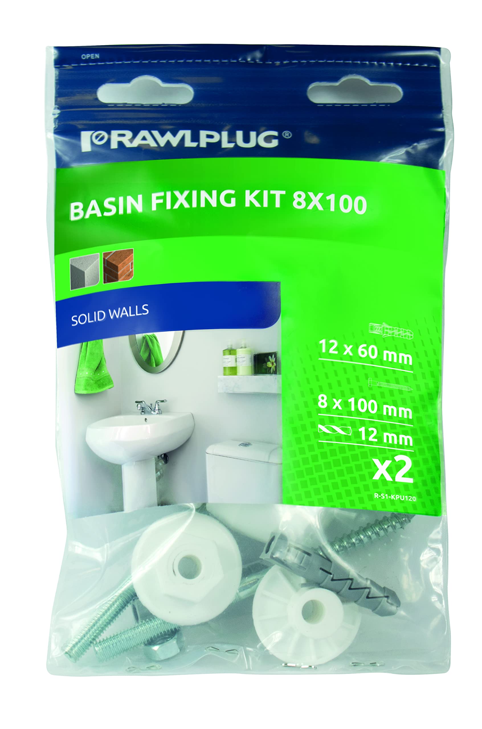 Rawlplug Wash Basin Fixing Kit Wall Mounted | Mounting Kit for Small Washbasins with Screws and Plugs | Bathroom Sink Fitting | Wall Hung Basin | Bathroom Fixtures White R-S1-KPU120