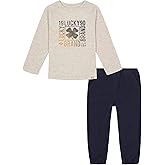 Lucky Brand Boys 2-Piece Knit Woven Long Sleeve & Pant Set, Everyday Wear, Comfortable & Stylish, Heather/Black