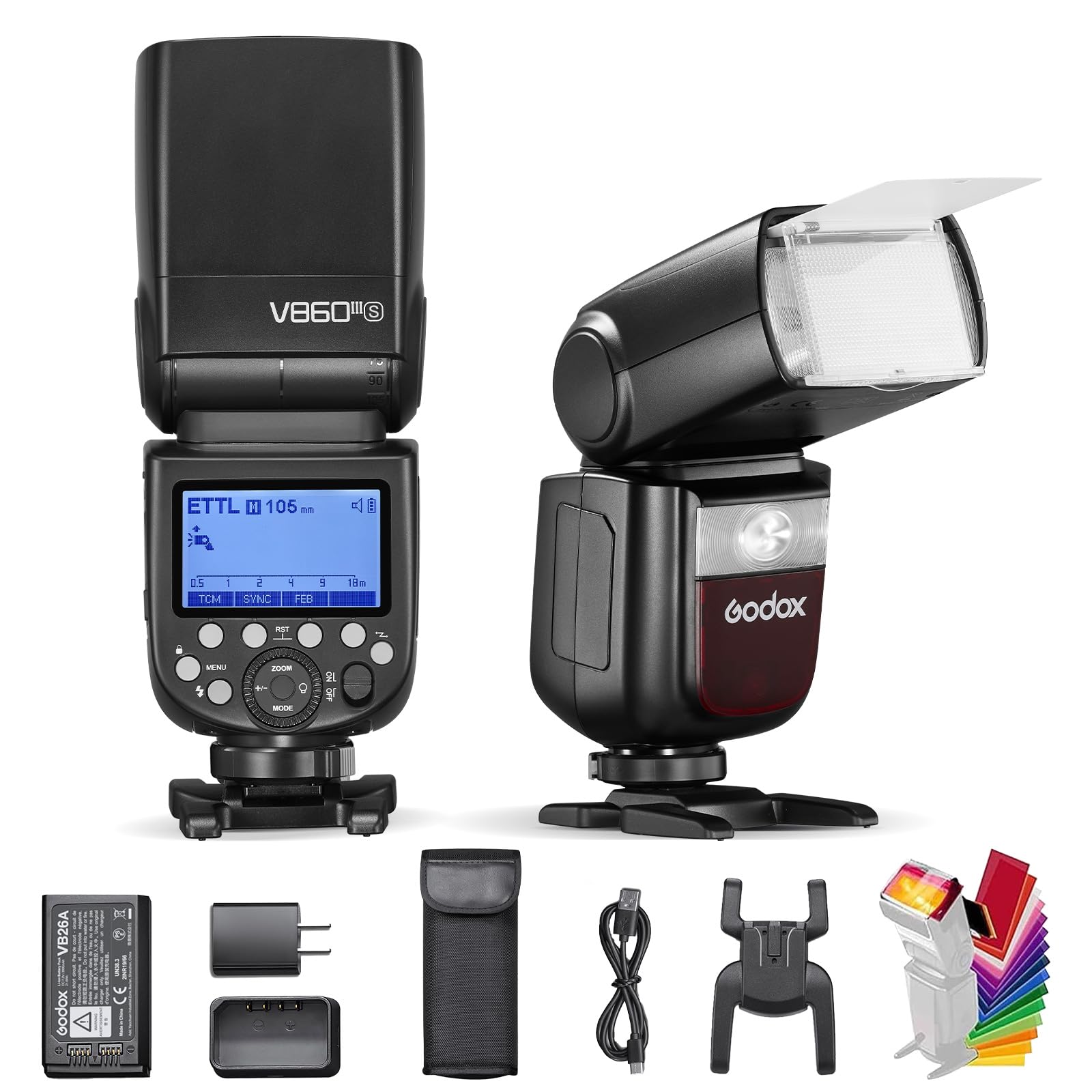 GODOX V860III-S TTL High-Speed Sync 1/8000s Camera Flash Speedlite, 2.4G GN60 7.2V/2600mAh Li-ion Battery Speedlight, 10 Level LED Modeling Light Compatible for Sony Cameras (Upgraded V860II-S)