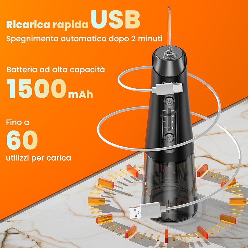 Idropulsore Dentale Portatile Irrigatore Orale Pulizia Denti con 4 Modalità